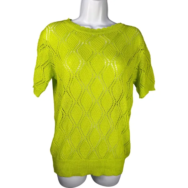 Vintage POL Neon Lime Open Knit Sweater Top Y2K‎ Indie Festival Grunge Fairy - Image 2