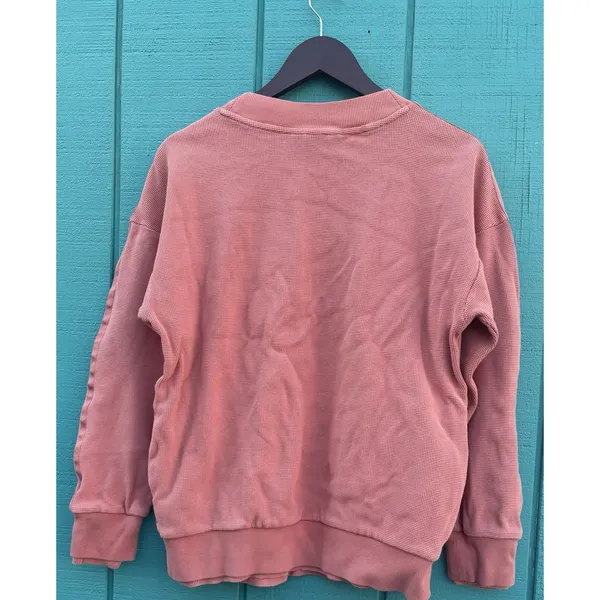 adidas Essential‎ Sweatshirt Waffle Knit Orange Size Small Crew Neck - Image 6