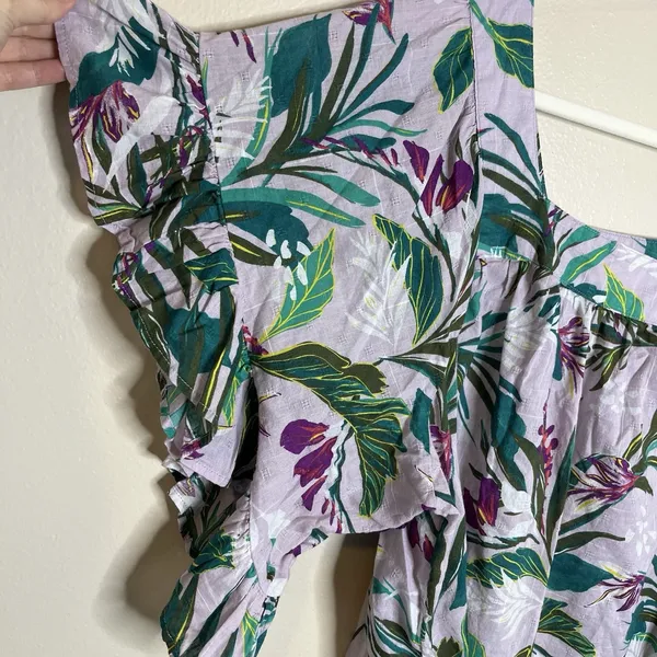 Womwns Blouse Boho Tropical Square Neck Ruffle 1X Maximalist Peasant Boho Resort - Image 2