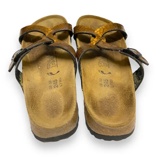 Birkenstock Birki's Sandals Sz 38‎ 7 5 Copper Bronze Snakeskin Print Shoes - Image 3