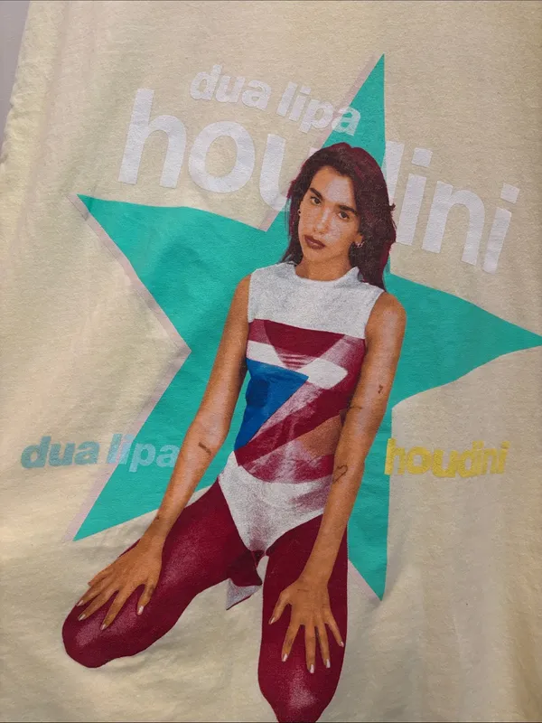 Dua Lipa Graphic Tee Yellow Houdini Size Small/Medium - Image 2