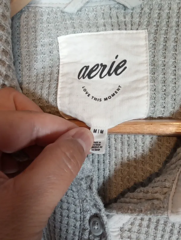 Aerie Lumberjane Oversized Gray Waffle Knit Button Up Cotton Cozy - Image 2