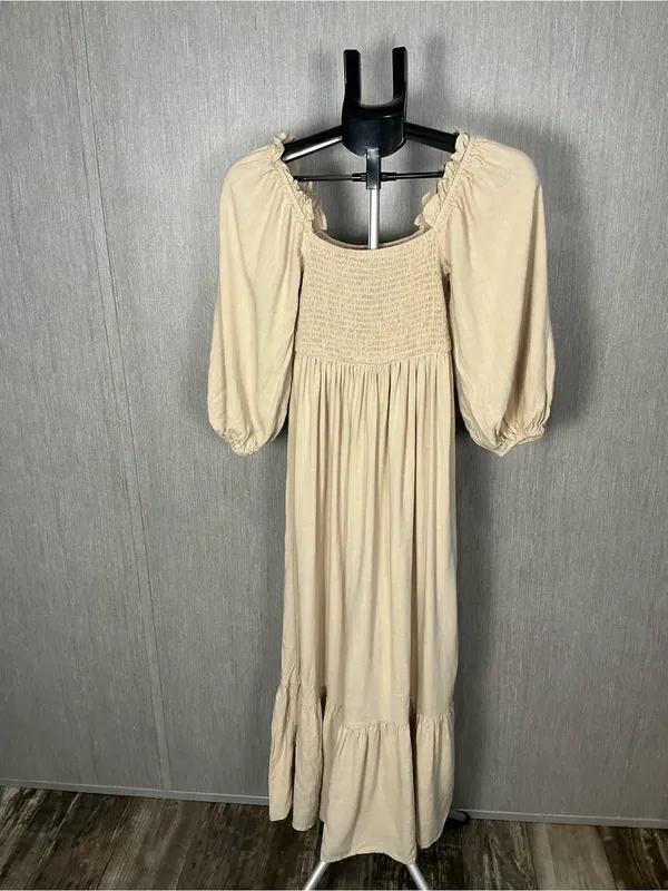 Women’s Cream Smocked Off-Shoulder Maxi Dress Size 2 - Image 5