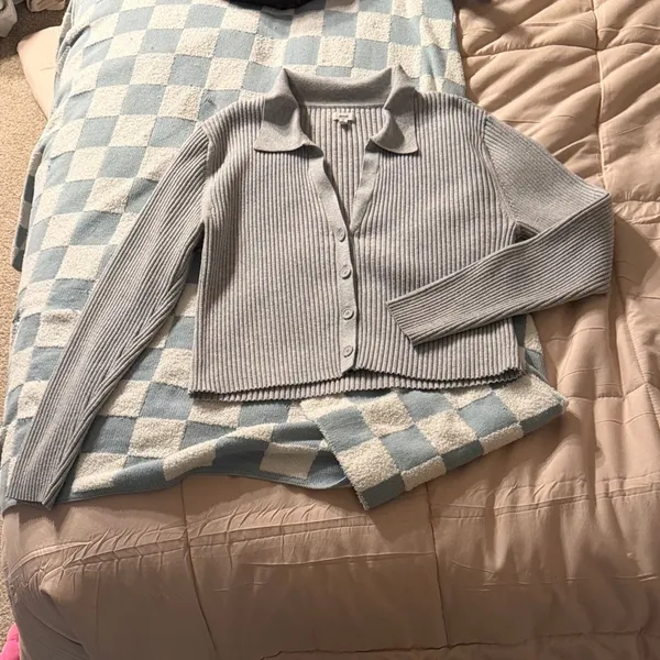 Aerie Gray Ribbed Button-Up Sweater - Image 6