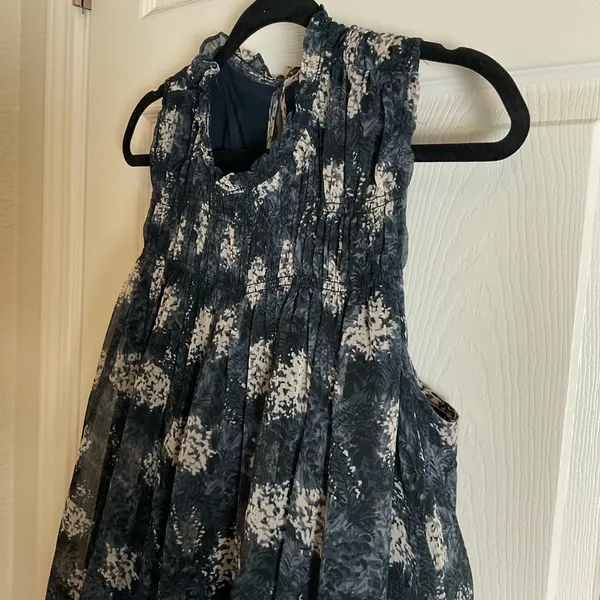 Joie Thelen Baltic Print Smocked Mini Dress Navy Blue Floral Sleeveless XL - Image 5