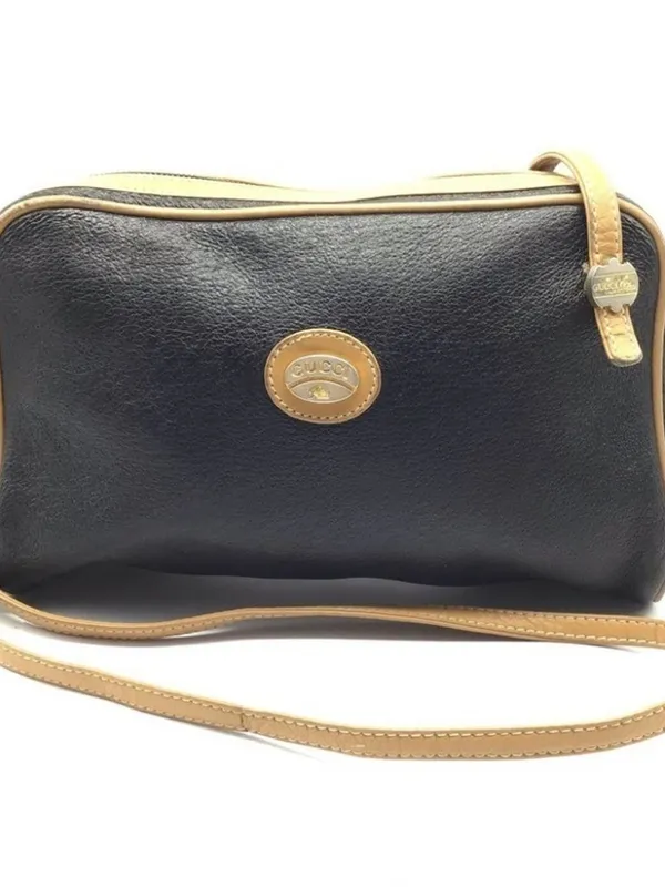 Vintage Gucci Plus Black Coated Leather Crossbody Bag 22" Strap - Image 4