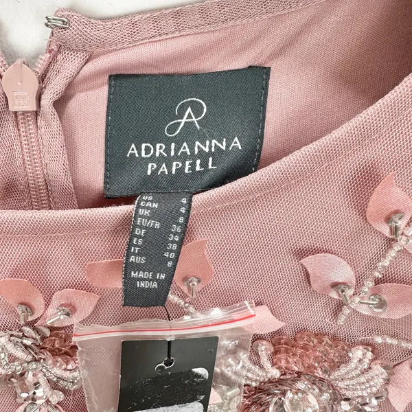 Adrianna Papell Beaded Sequin Dress Pink Floral Party Glam Cocktail US 4 NWT - Image 11