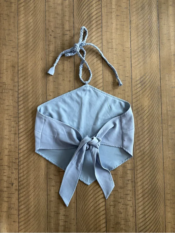 Vici Pale Blue Halter Bandana Crop Top with Braided Ties - Image 3