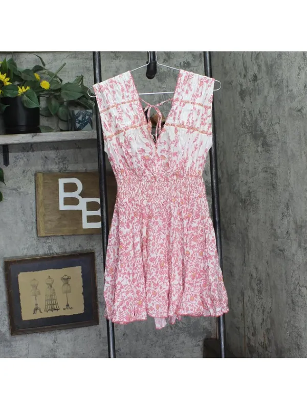 Poupette St. Barth Woven Floral Ciao Mini Dress WCIS25NBLZP Pink Lazuili XS - Image 2