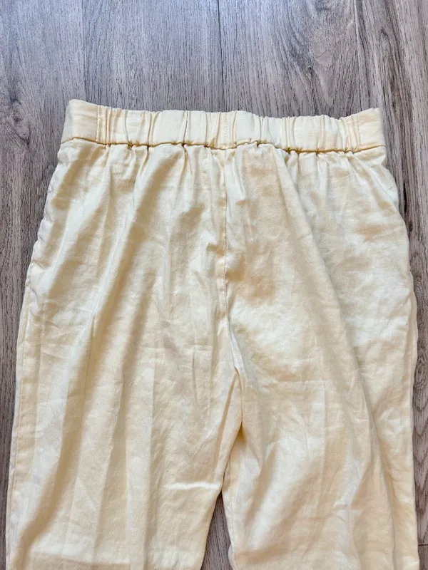 Aritzia Babaton Linen Butter Yellow Light Weight Pull On Pleated Pants Size 6 - Image 9