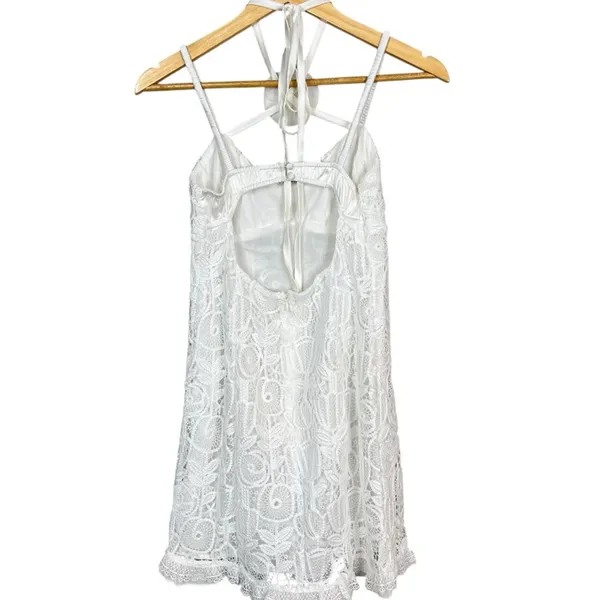 For Love and Lemons White Lace Floral Choker Neck Harriet Mini Dress Medium NWT - Image 6