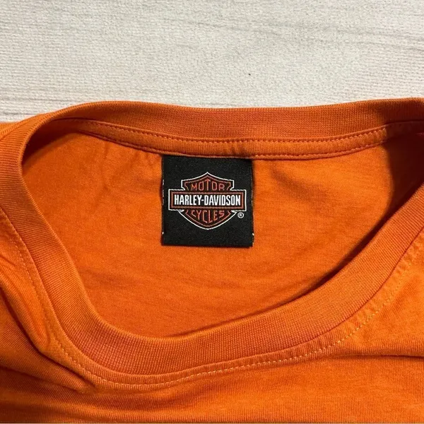 Harley-Davidson Shirt Womens Medium Orange Graphic Tee Crew Neck Casual Biker‎ - Image 3
