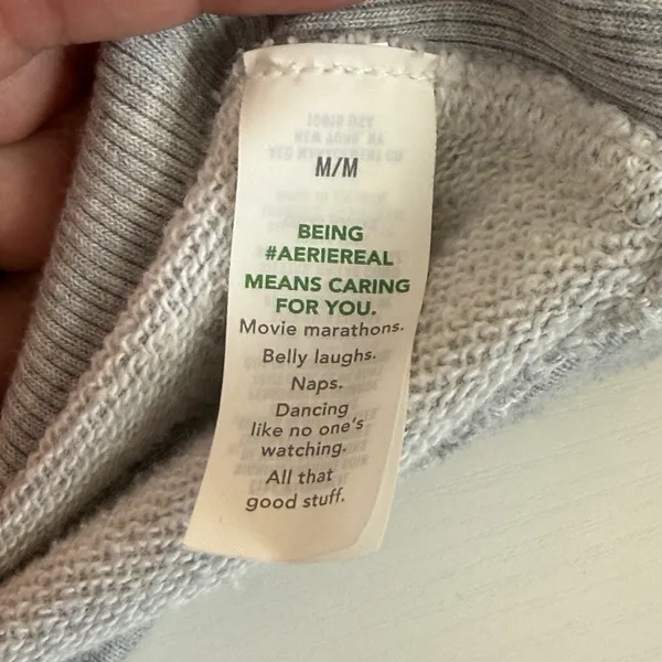 Aerie Seams Right Puff Sleeve Crop Top Medium Heather Gray Grey Athleisure - Image 7