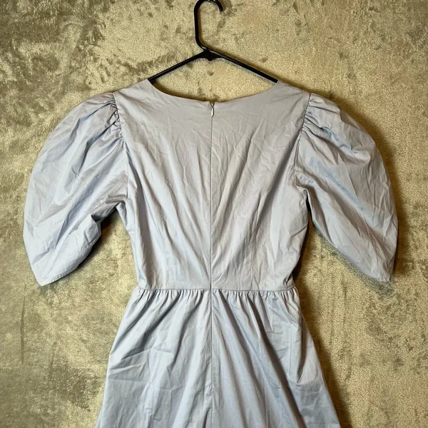 WAYF Peggy Twist Cut Out Short Puff Sleeve Midi Dress Blue Wedding Summer Cute 8 - Image 6