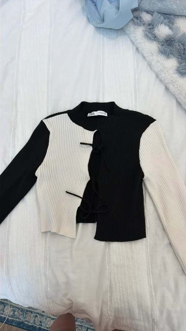 Zara white and black crop sweater - Image 2