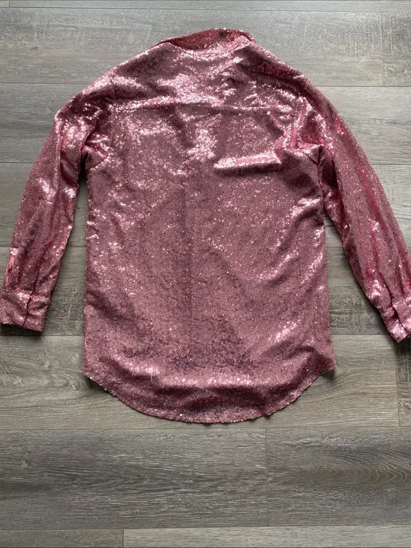 Showpo Pink Sequin Shirt Dress Womens Sz 6 Button-Up - Image 5