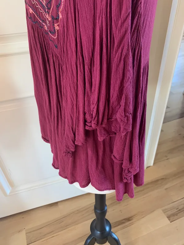 Flowy Maroon Hippie Top Embroidered Top Batwing Shirt Womens M Earthy - Image 12