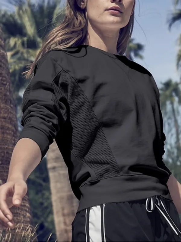 Athleta Black Long Sleeve Mesh Cruise Crewneck Sweatshirt Size Large - Image 2