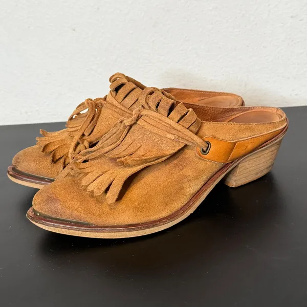 SixtySeven Suede Fringe Mules Womens 40 US 9 9.5 Western Kiltie Pointed Toe - Image 9