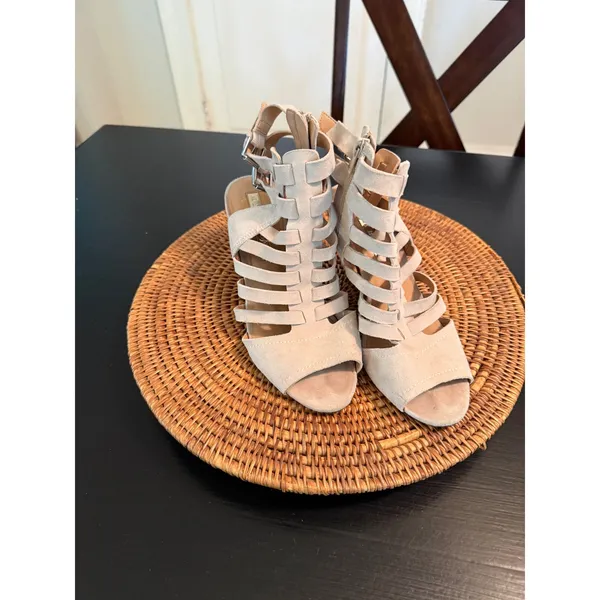 Audrey Brooke Womens Beige Suede Cage Gladiator Sandals Cone Heel‎ Size 9 - Image 7