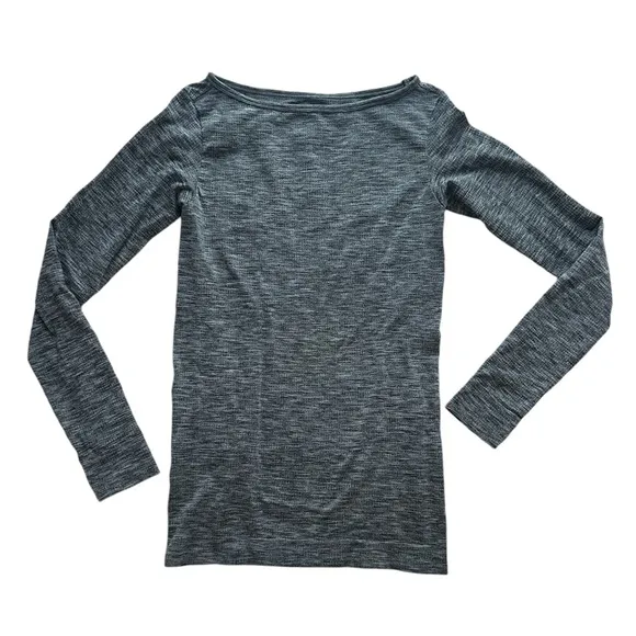ATHLETA Gray Womens Small Seamless Long Sleeves Athletic Top Heathered Boat Neck - Image 2