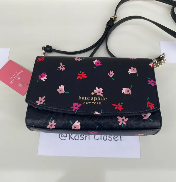 Kate Spade Ditsy Buds Small Flap Crossbody purse -Black multi - Image 5