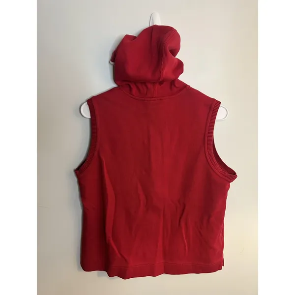 Talbots Sweater Vest Wm Med Red Hooded Full Zip Pockets Knit Cotton Athleisure - Image 4