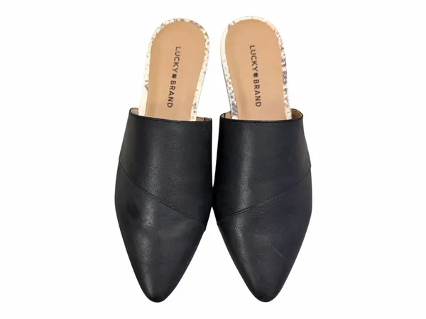 NWOB Lucky Brand Bidimin Mule in Black Leather Pointed Toe Flat Slip On Size 9.5 - Image 2