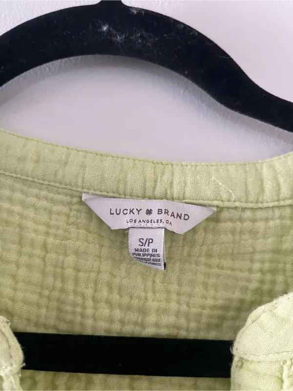 Lucky Brand Green 100% Gauze Cotton Waffle Knit Top Small Coastal Summer Beach - Image 2