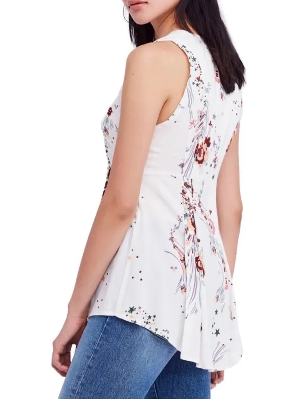 Free People Back To The Basics Floral Tunic Blouse Mini Dress Ivory Size‎ Small - Image 6