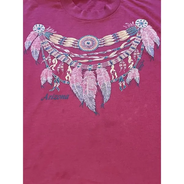 Vintage Womens XL Best Fruit Of The Loom Pink Western Aztec Arizona‎ T-Shirt - Image 7