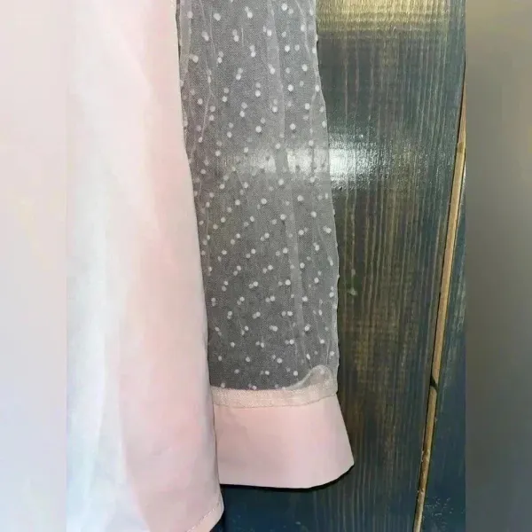 SHEIN Elegant Blush Pink Bow Blouse‎ with Mesh Dot Sleeves - Romantic Top A68 - Image 5