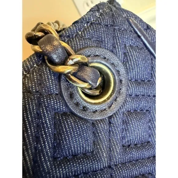 Tory Burch Fleming Denim Quilted Convertible Backpack Shoulder Bag Large - Image 4