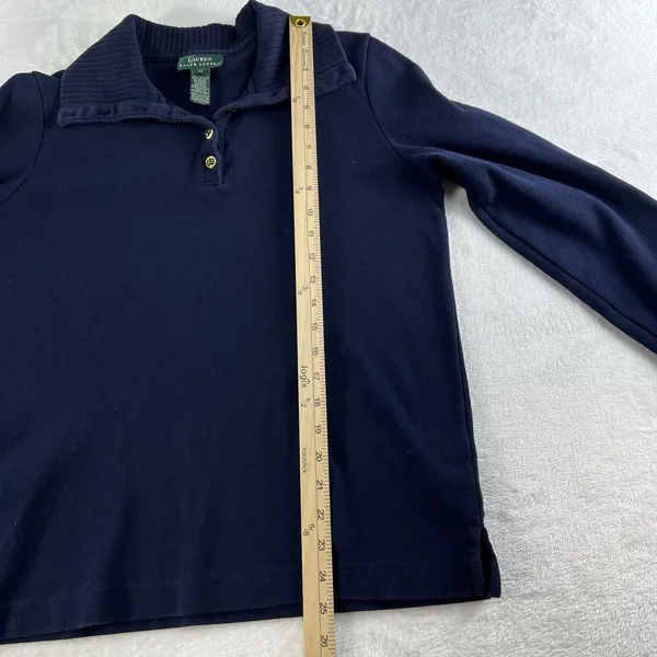 Lauren Ralph Lauren Medium M 1/4 Button Cotton Sweater Navy Blue LRL Women's - Image 12