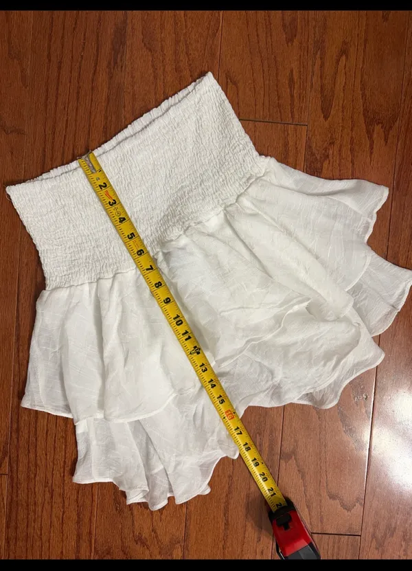 SHEIN tiered ruffle mini skirt smocked high waistband - Size Medium. ***Refer to measurements. Super cute skirt. Gently warn & excellent condition. Goes with anything. Does not include underneath shorts. Measurements approximately 12.5” waste x 17” long. Non-smoking home. Priced at as is condition. Don’t like my price make a reasonable offer! And thank you for checking my closet! - Image 6