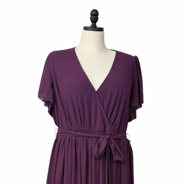 Baltic Born Maxi Dress 3XL Wrap V Neck Flutter Sleeve Belted Plum Purple Gown - Image 7