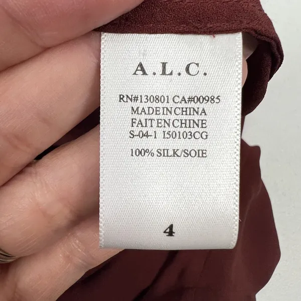 ALC Frank Size 4 Silk Blouse Open Back Ruffle Sleeve Burgundy Elegant Evening Top - Image 12