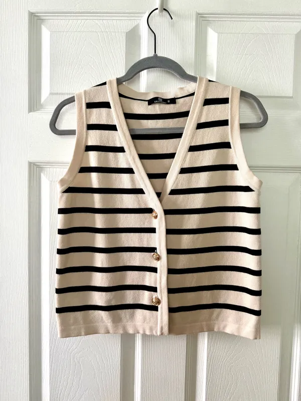 Striped Sweater Button Up Sweater Vest Tan Size XS - Image 6