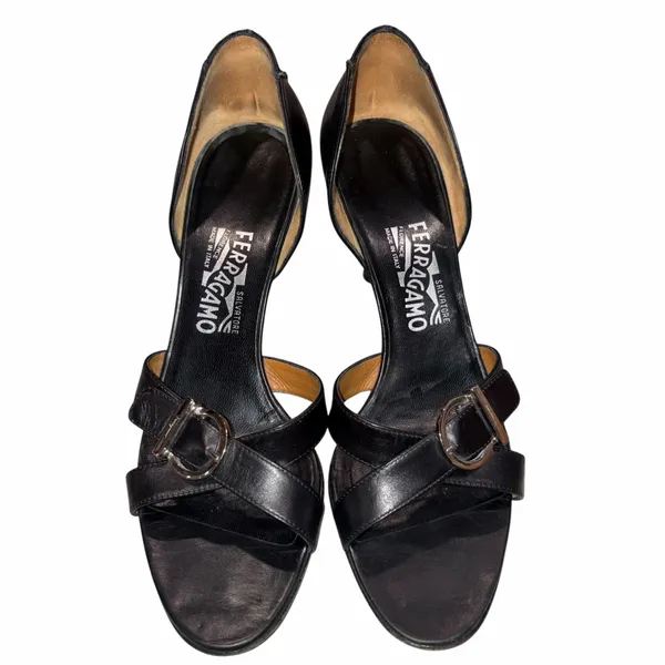 Salvatore Ferragamo Black Leather Pumps Heels Sandals Shoes 9.5 - Image 2