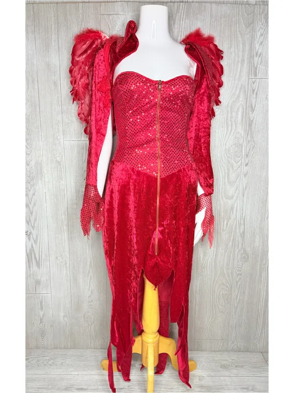 Vintage small devil Halloween costume dress w/ cartigan and wings - Image 9