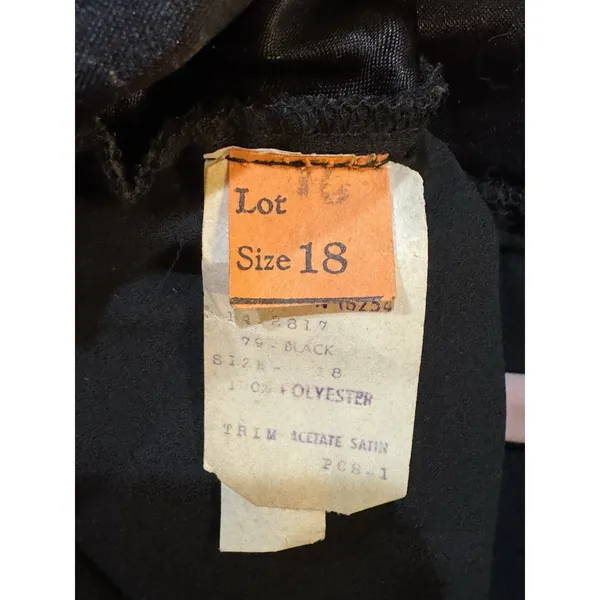 Vintage Black Pleated Layered Tiered Midi Dress With Satin Trim Size‎ 18 - Image 6