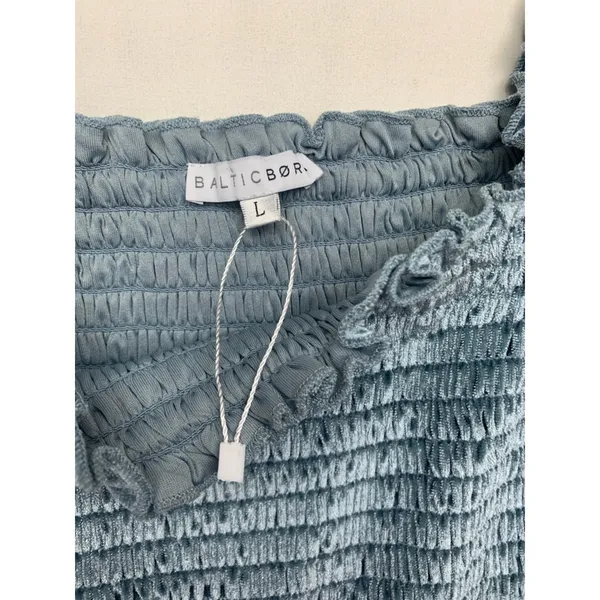 Baltic Born size large mini new velvet Smocked Square-Neck Dress Steel Blue - Image 3