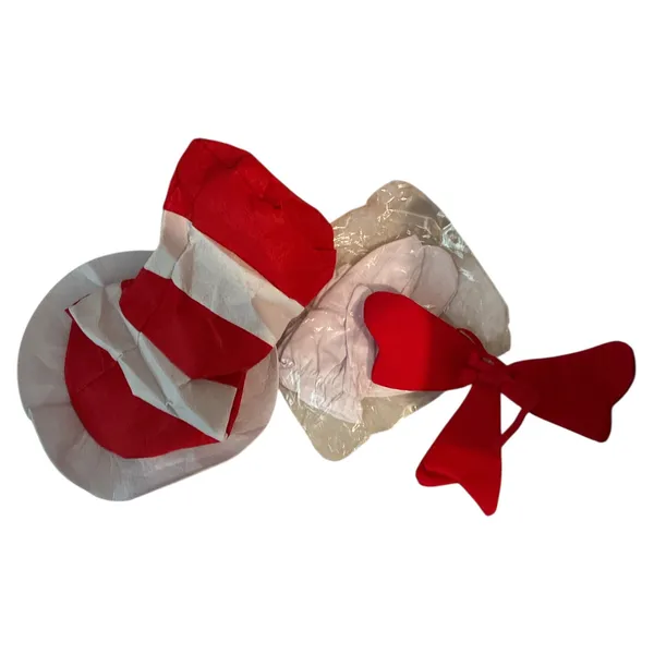 Cat In The Hat Costume Accessory Set Red White Adult Size Hat Gloves Bow tie - Image 3