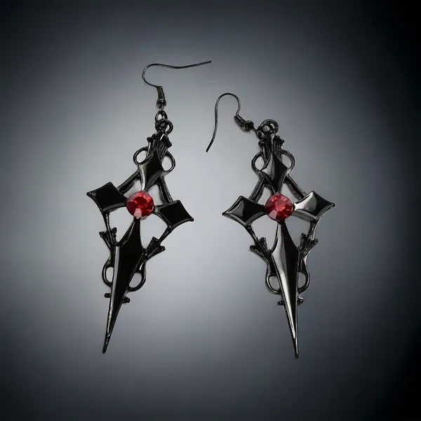 Retro Style Gothic Black Cross Earrings Funky Vintage Style Faux Fashion Jewelr - Image 4