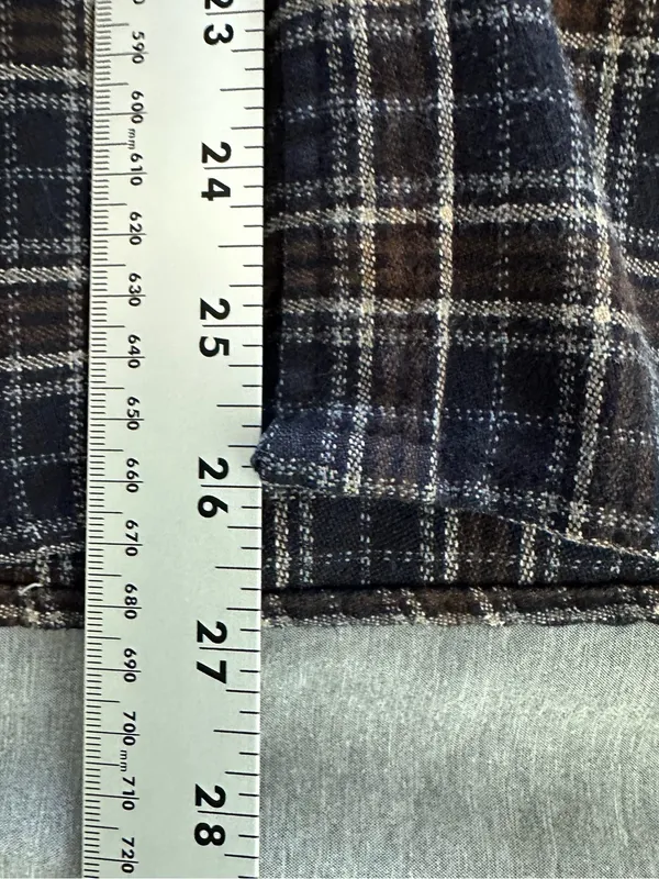 Brandy Melville Plaid Button Down Long Sleeve Shirt Navy Brown One Size - Image 8
