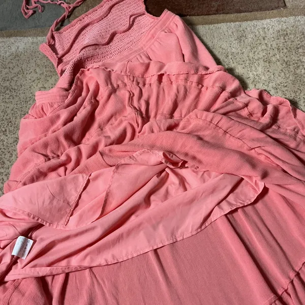 Lillusory Pink Cottagecore Smocked Halter Maxi Dress Tiered‎ Ruffle Boho Dress S - Image 5