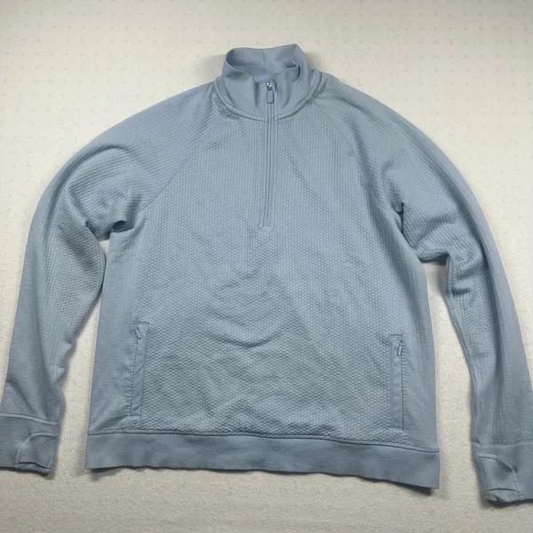 Lululemon Engineered Warmth Half Zip Blue Linen Merino Wool Women’s Size 12 - Image 3