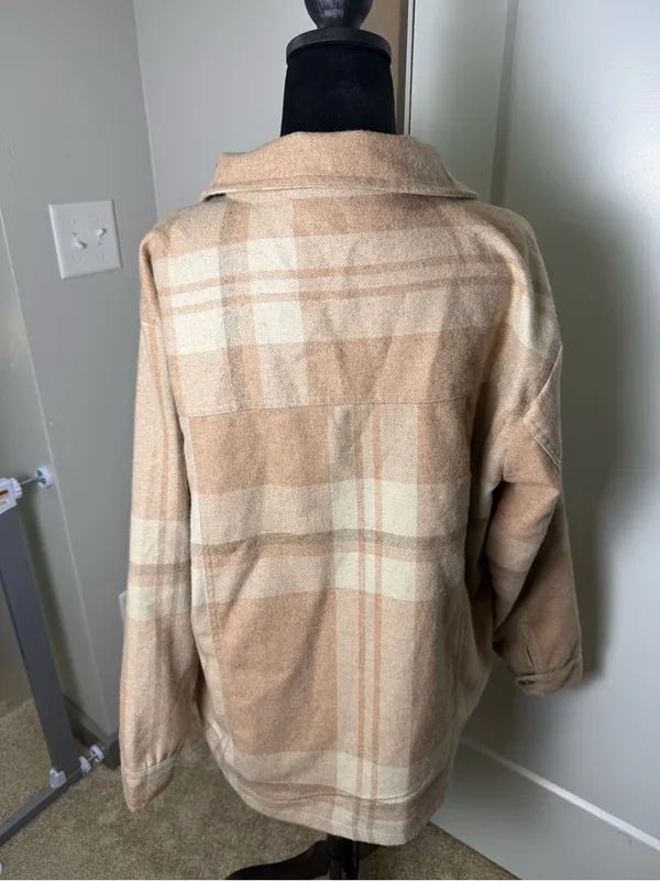 Cotton Rye Wool Blend Tan Brown Plaid Jacket Shacket Button Front Western L‎ Size L - Image 4