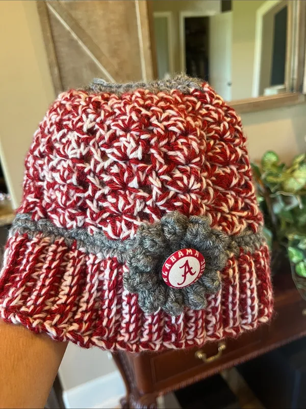 University of Alabama Kids Red & Gray Crochet Beanie Handmade - Image 3