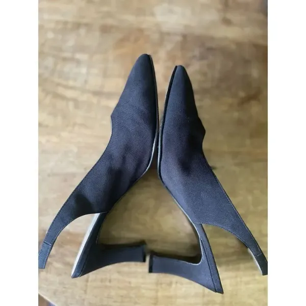 GALO Italy Black Slingback Heels 37.5 | Pointed Toe Leather Sole Dressy - Image 5